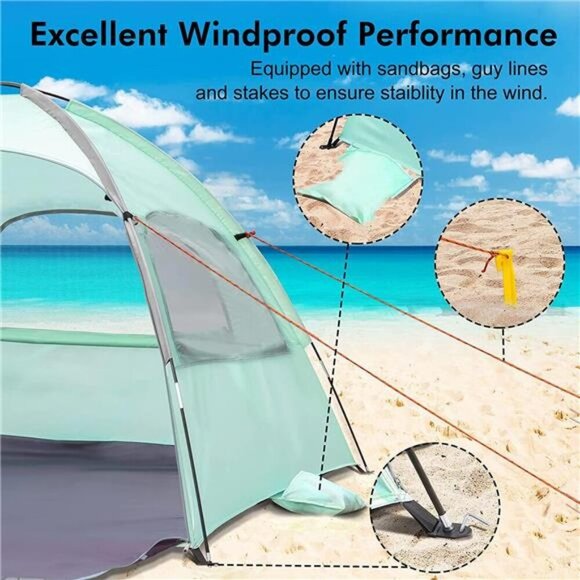 WhiteFang Beach Tent Anti-UV Portable Sun Shade Shelter for 3/4/6 Person - Picture 5 of 7